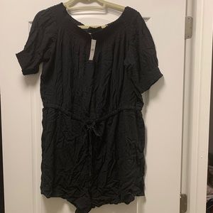 LOFT Beach Black off the shoulder tie romper NWT
